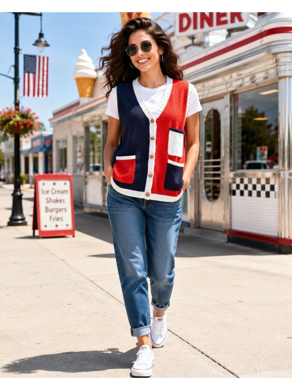 Christopher & Banks Medium Football Multicolor Knitted Vest Colorblock Cozy Vint